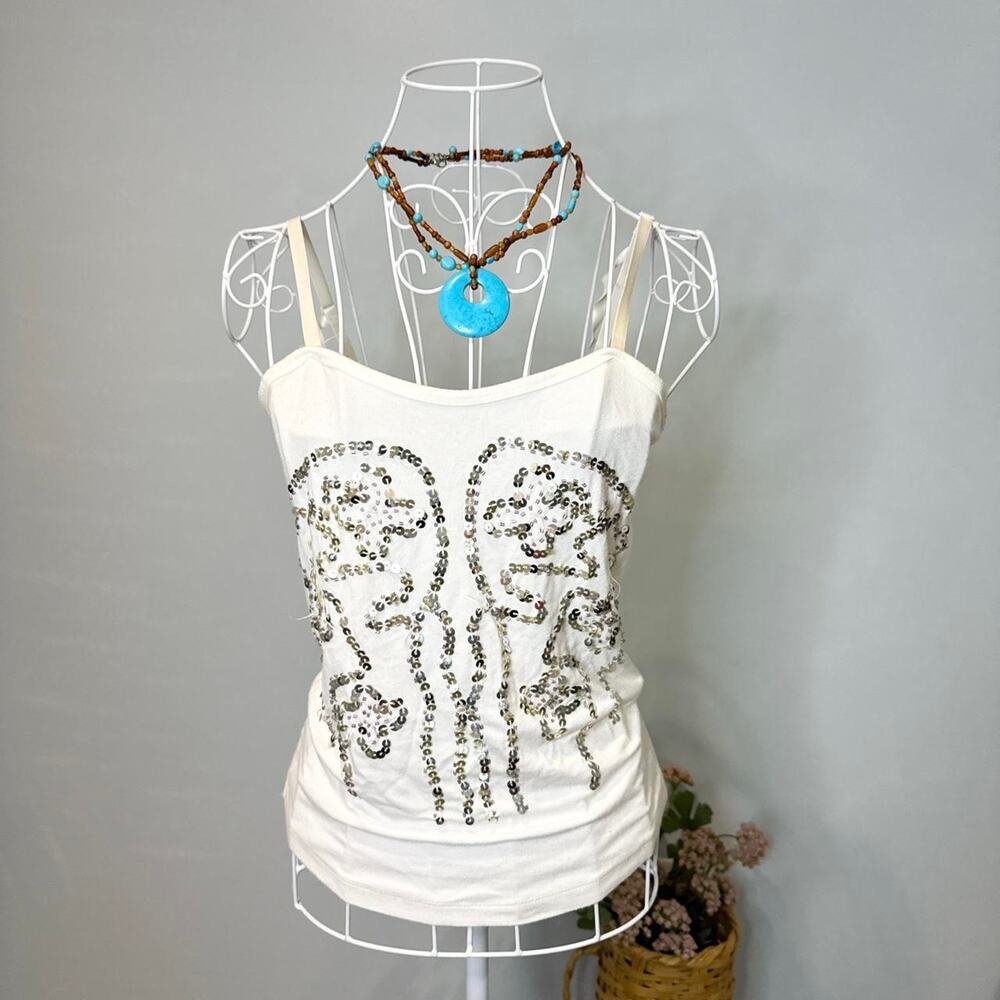 cute vintage y2k white silver sequin cami top